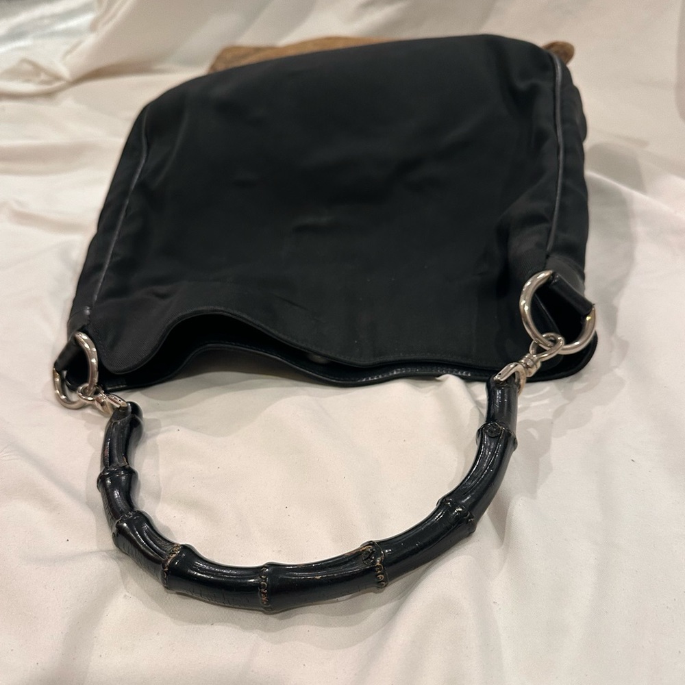 GUCCI Bamboo Handbag Canvas Black Silver